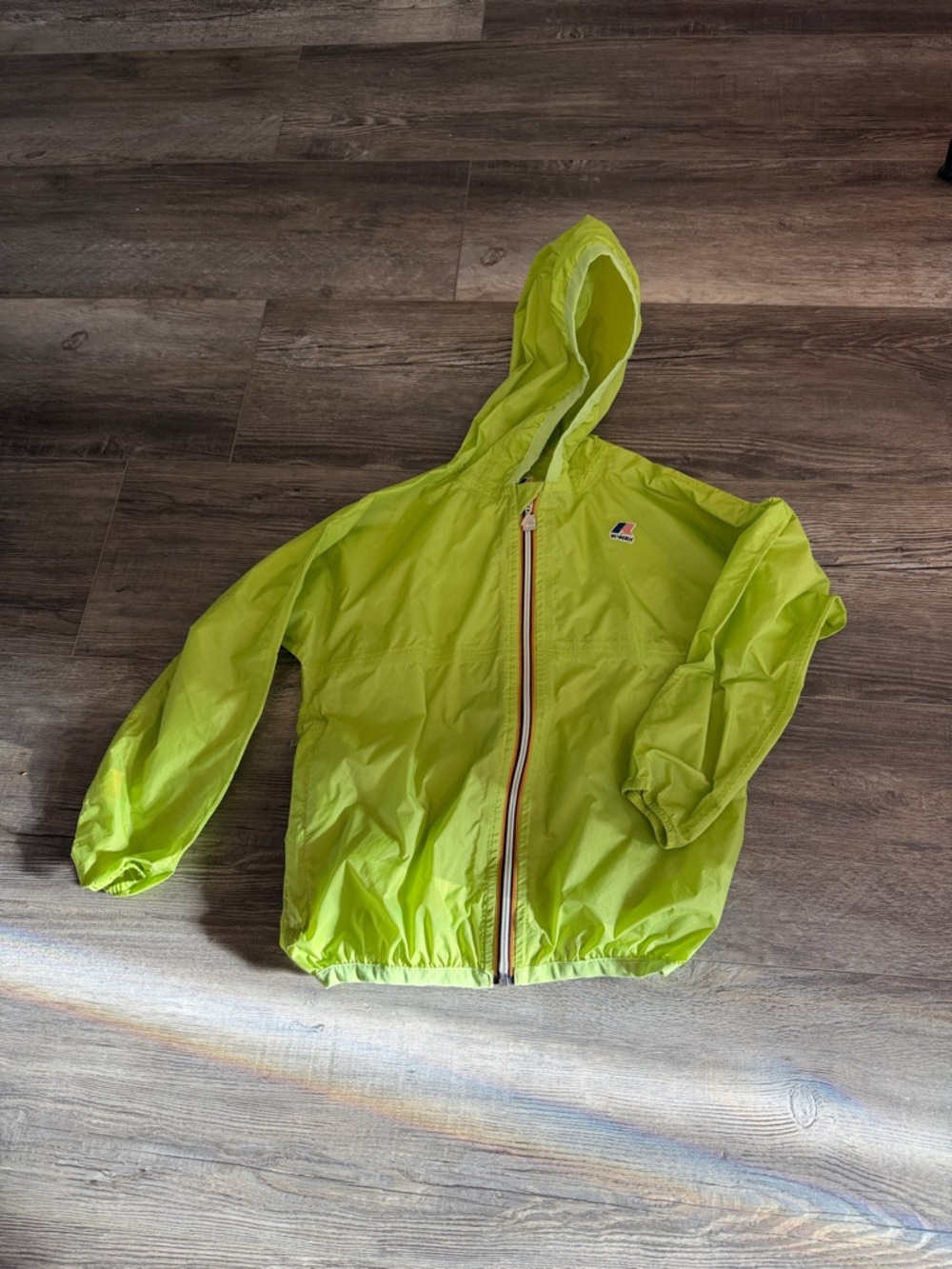 K-Way Kids Hooded Rain Jacket in Lime